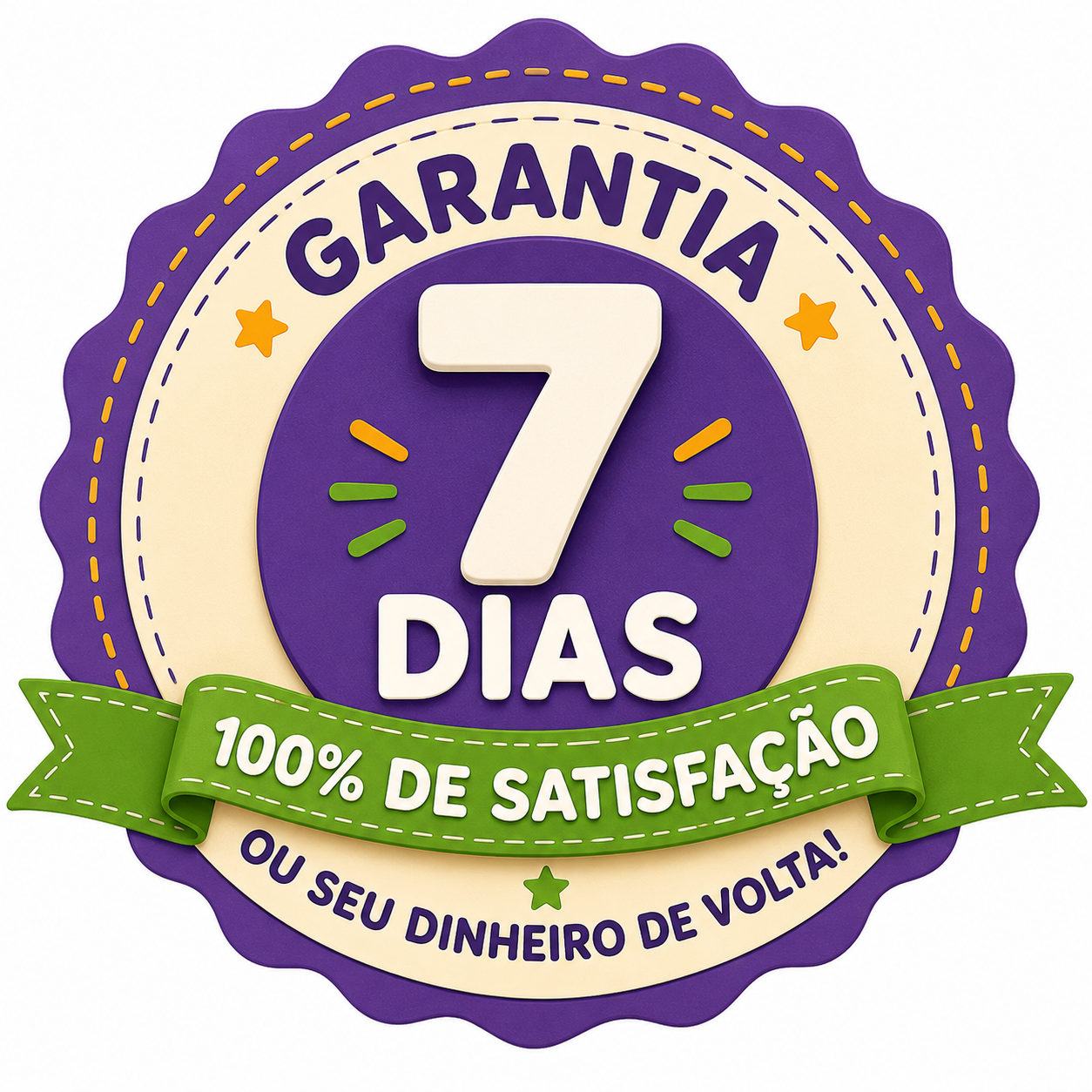 Selo de garantia de 7 dias — 100% de satisfação ou seu dinheiro de volta